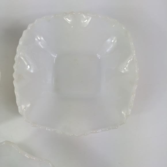 Hazel Atlas Candy Bowls Vtg Milk Glass Diamond Quilt Cut Home Decor MCM Ruffle - Picture 5 of 13